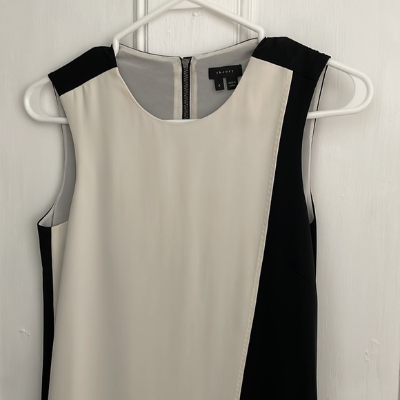 Theory silk shift dress sz 0 black and white - Picture 3 of 6